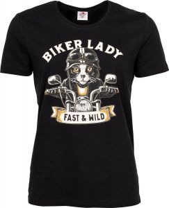 Dámske tričko Biker Lady Cat - čierne