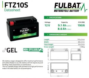 Motobatéria FULBAT FTZ10S GEL - Honda CBF 600 S ABS, 600ccm - 08-12