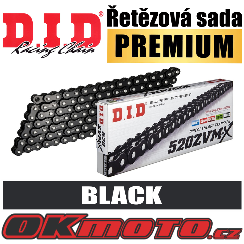 Reťazová sada D.I.D PREMIUM 520ZVMX BLACK X-ring - CF Moto MT 650, 650ccm - 17-20 D.I.D (Japonsko)